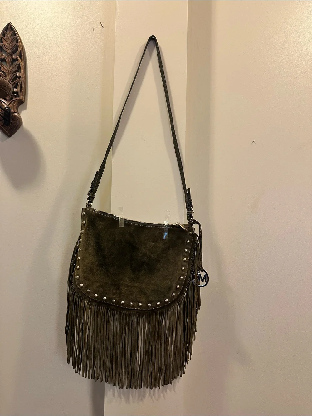 Michael Kors Olive Green Suede Fringe Shoulder Bag